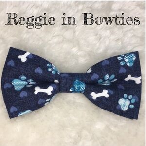 Pet Bowtie in Blue Paw Prints & Bones